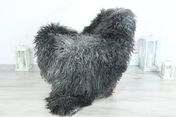 Genuine Rare Gotland Sheepskin Rug - Curly Fur Rug - Natural Sheepskin - Gray Sheepskin #GOTKW15