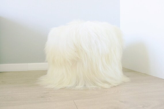 Icelandic Sheepskin pouf, furry pouf, real fur sheepskin ottoman COLORS AVALIABLE