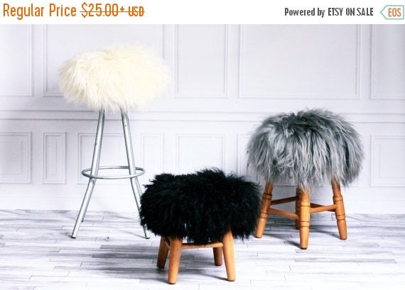 Sheepskin Stool Cover | Round Stool Cover | Furry Stool | Scandinavian Decor | Stool Cover | Ottoman Cover | Chair Pad