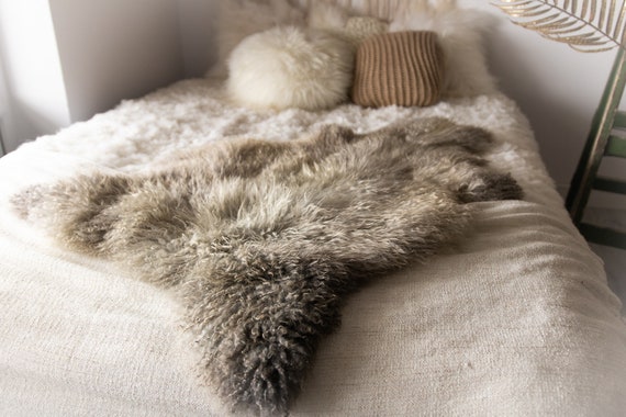 Real Sheepskin Rug Genuine Rare Gotland Sheepskin Rus - Curly Fur Rug Scandinavian Sheep skin - Gray Brown Sheepskin #Bohgot6