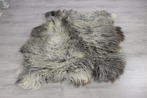 Double XXL Sheepskin Rug | Long rug | Shaggy Rug | Chair Cover | Runner Rug | Carpet | Gray White Sheepskin | Sheepskin Rug | Grayszy2