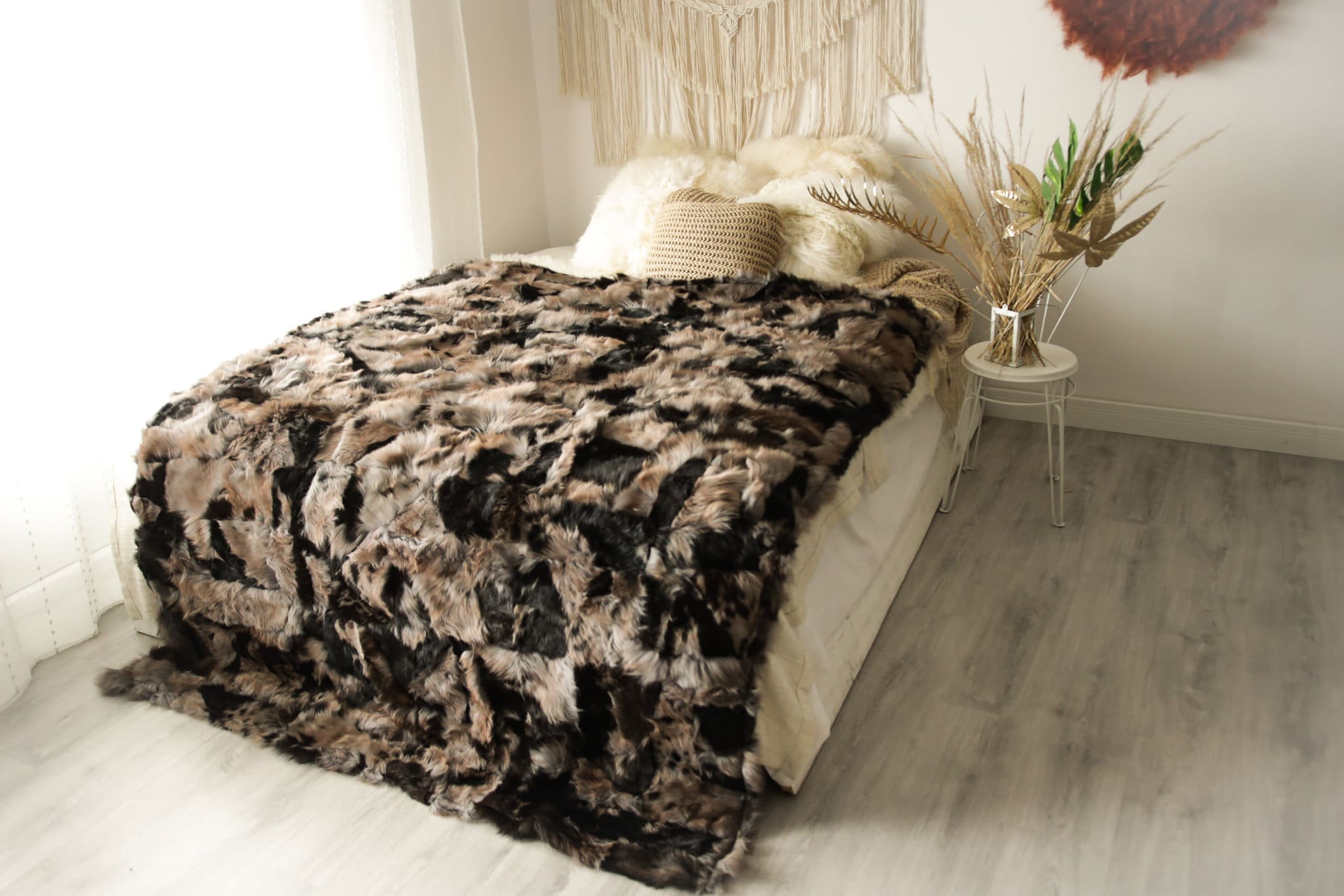 Luxurious Patchwork Toscana Sheepskin Real Fur Throw Real Fur Blanket