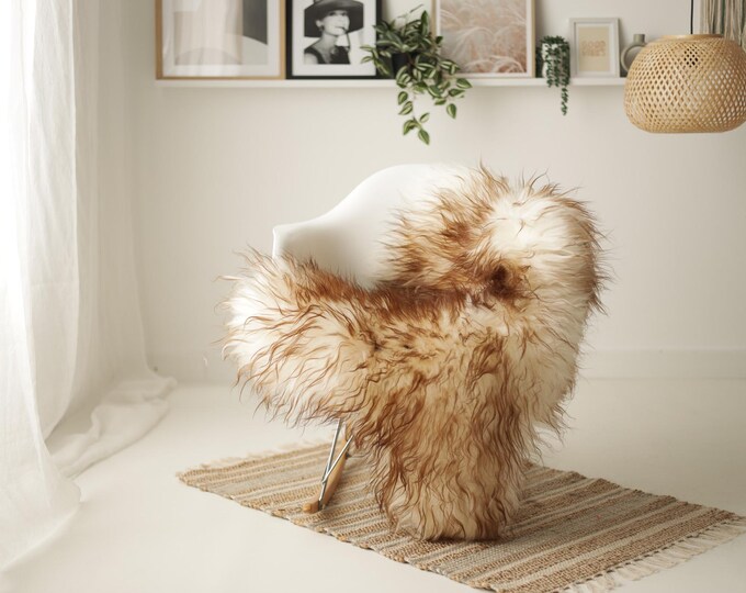 Real Icelandic Sheepskin Rug Scandinavian Decor Sofa Sheepskin throw Chair Cover Natural Sheep Skin Rugs Ivory Brown #IS269