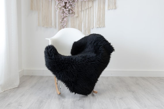 Real Sheepskin Rug Shaggy Rug Chair Cover Scandinavian Home Sheepskin Throw Sheep Skin Black Sheepskin Home Decor Rugs #herdwik194