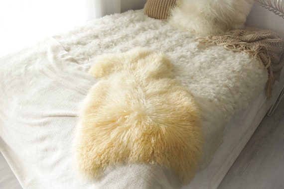 Real Sheepskin Rug Genuine Rare Gotland Sheepskin Rus - Curly Fur Rug Scandinavian Sheepvskin - Ivory Brown Sheepskin #0Margot18