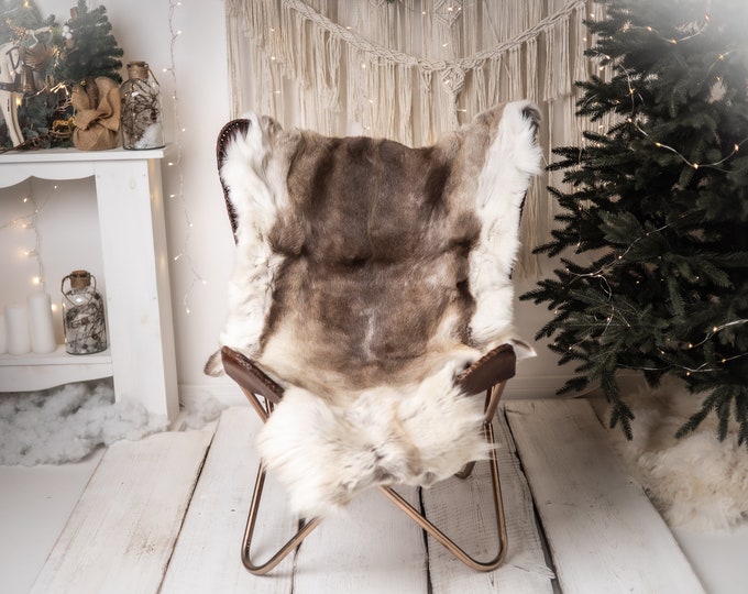 Reindeer Hide | Reindeer Rug | Reindeer Skin | Throw XXL EXTRA LARGE - Scandinavian Style Christmas Decor Brown White Hide #Reeinder120