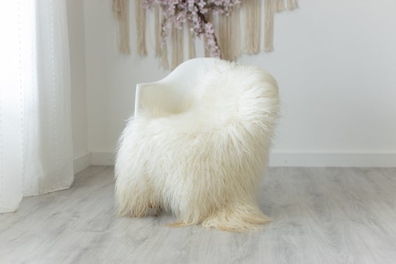 Real Sheepskin Rug Genuine Rare Mongolian Sheepskin Rug - Curly Fur Rug Scandinavian Sheep skin - Creamy White Sheepskin #G2