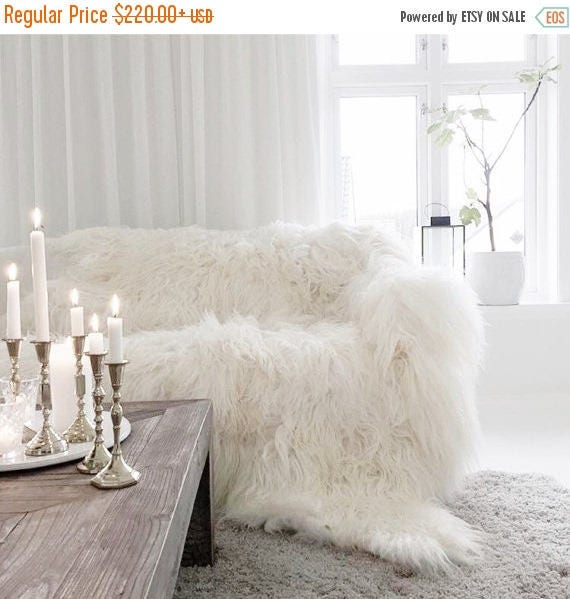 Genuine Natural Icelandic Throw Blanket | Sheepskin Rug | White Bed Throw | Sheepskin Bed Throw | Shaggy bed throw | Scandinavian Throw