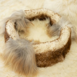 Sheepskin Cat bed Cat cave Pet bed Cat house Pet Furniture Hand Made -  Genuine Real Sheepskin White Brown Colour #1bed5