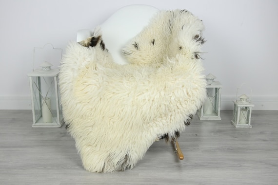 Genuine Rare Tuscan Lamb Sheepskin Rug - Curly Fur Rug - Natural Sheepskin - White Black Sheepskin | #CURLY32