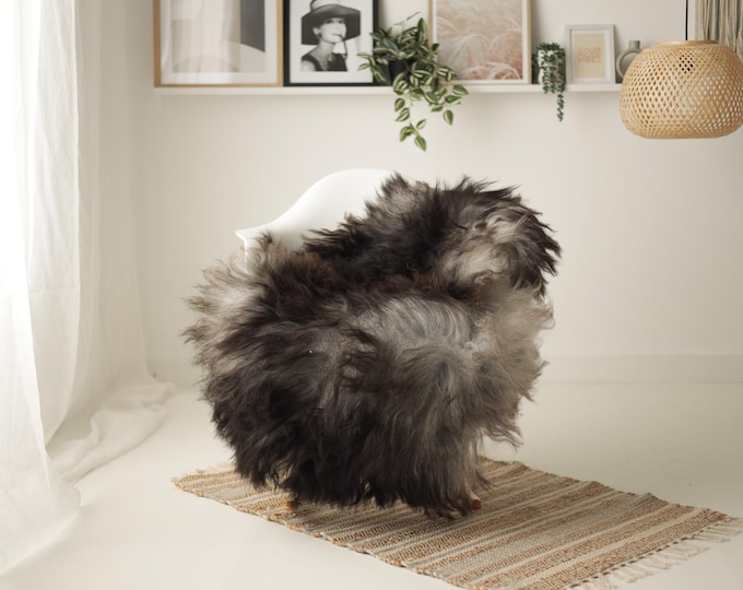 Real Icelandic Sheepskin Rug Scandinavian Decor Sofa Sheepskin throw Chair Cover Natural Sheep Skin Rugs Gray Black #IS262