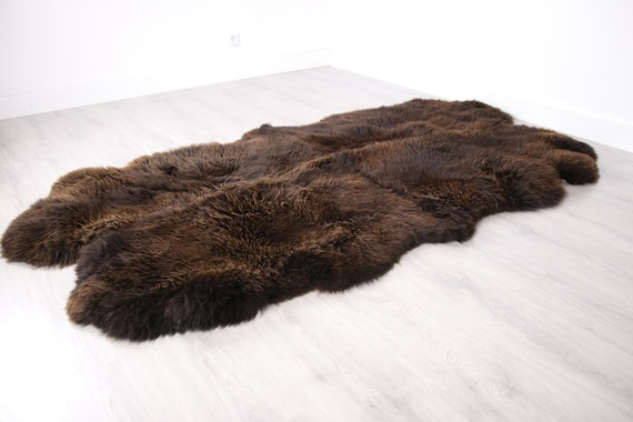 Quad Brown Merino Sheepskin Rug | Long rug | Shaggy Rug | Chair Cover | Area Rug | Brown Rug | Carpet | Brown Throw | Sheep Skin