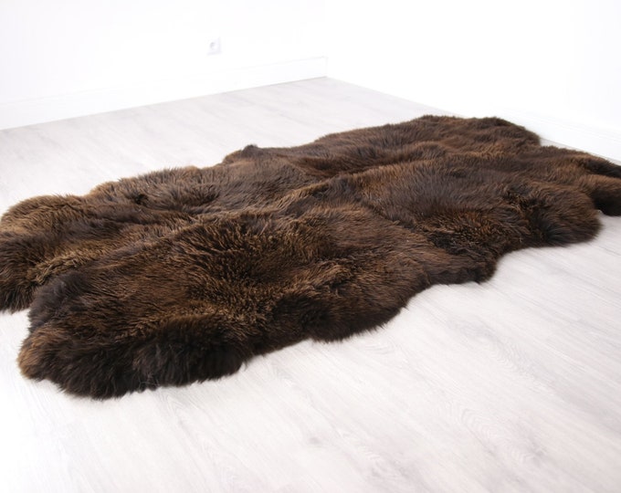 Quad Brown Merino Sheepskin Rug | Long rug | Shaggy Rug | Chair Cover | Area Rug | Brown Rug | Carpet | Brown Throw | Sheep Skin