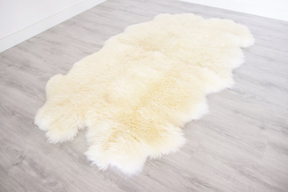 Genuine Natural creamy white Sheepskin Rug, Pelt, Giant Sheepskin throw Sexto