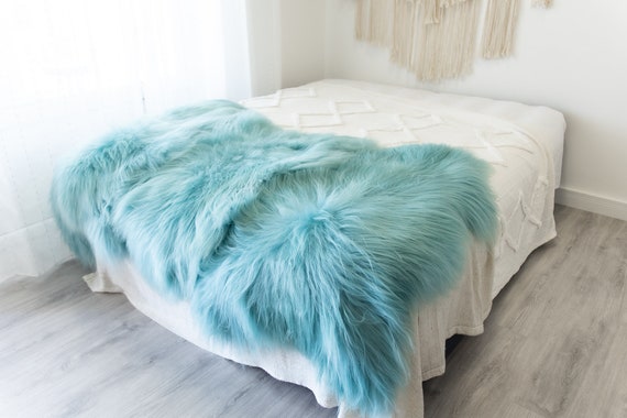 Triple Baby Blue Sheepskin Rug | Long rug | Shaggy Rug | Chair Cover | Area Rug | Baby Blue Rug | Carpet | Baby Blue Throw | Sheep Skin