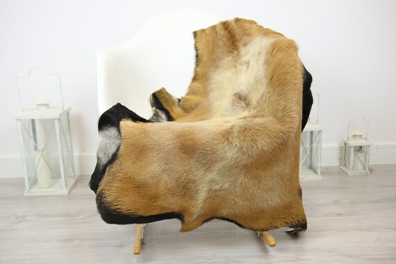Natural real Goatskin rug, Goat Hide Goat Rug Carmel Brown #Goat32