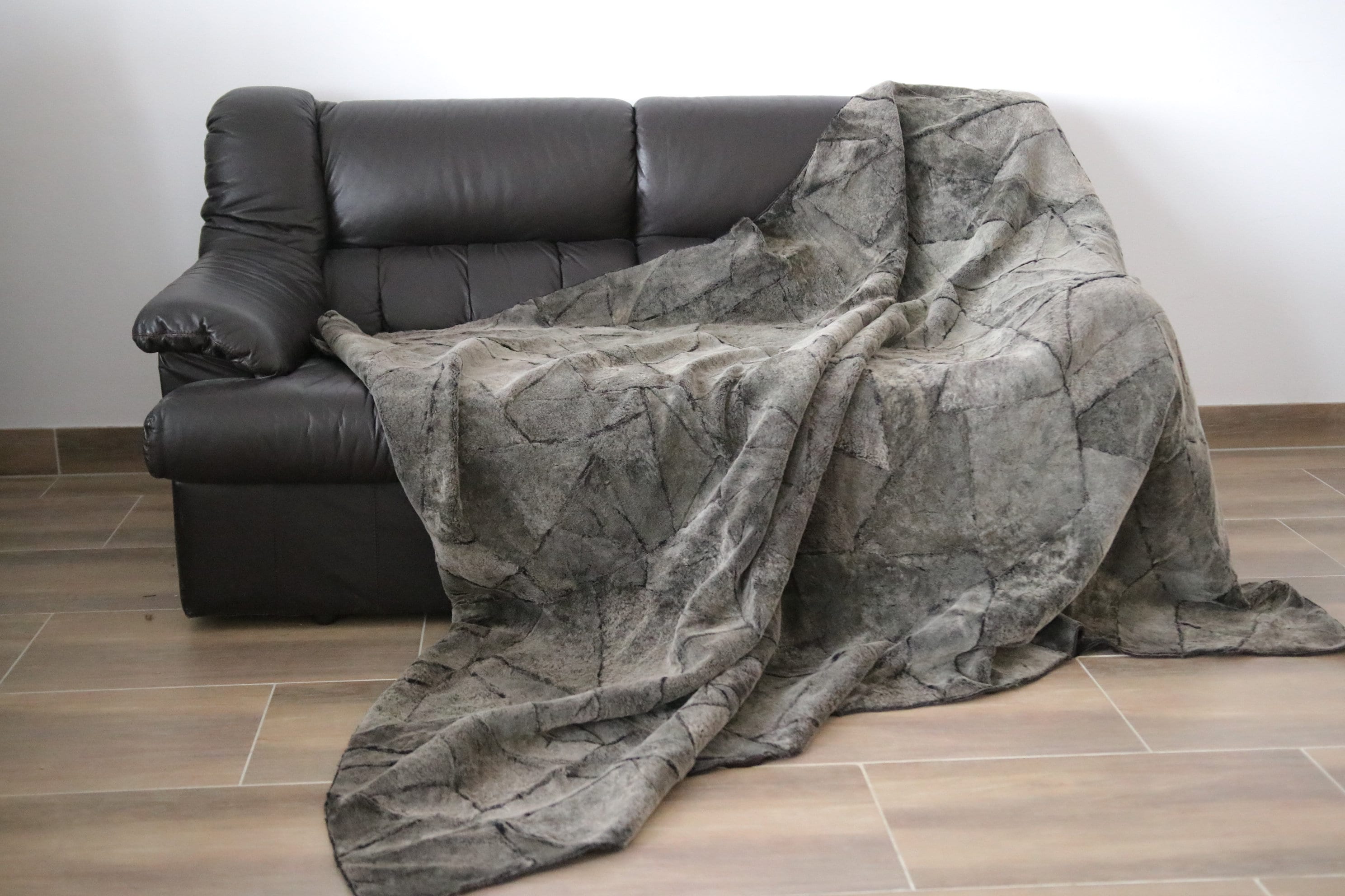 Exclusive Real Gray Sheepskin Blanket Throw, Fur Sofa Throw
