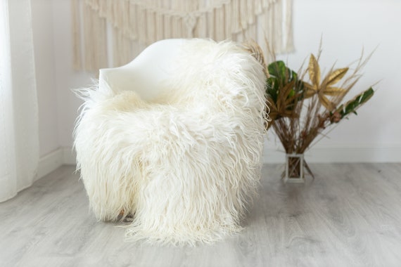 Real Sheepskin Rug Genuine Rare Mongolian Sheepskin Rus - Curly Fur Rug Scandinavian Sheep skin - Ivory Beige Curly Sheepskin #Krecisl9