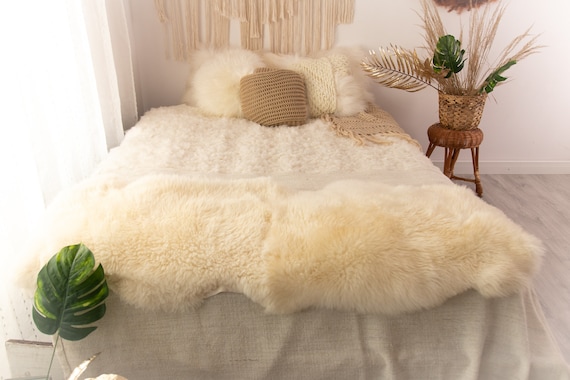 Double Sheepskin Rug | Long rug | Shaggy Rug | Chair Cover | Runner Rug | Ivory Rug | Beige Sheepskin