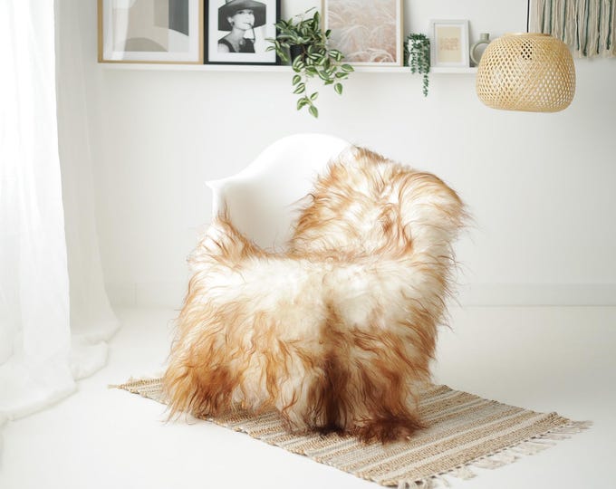 Real Icelandic Sheepskin Rug Scandinavian Decor Sofa Sheepskin throw Chair Cover Natural Sheep Skin Rugs Brown White #IS88