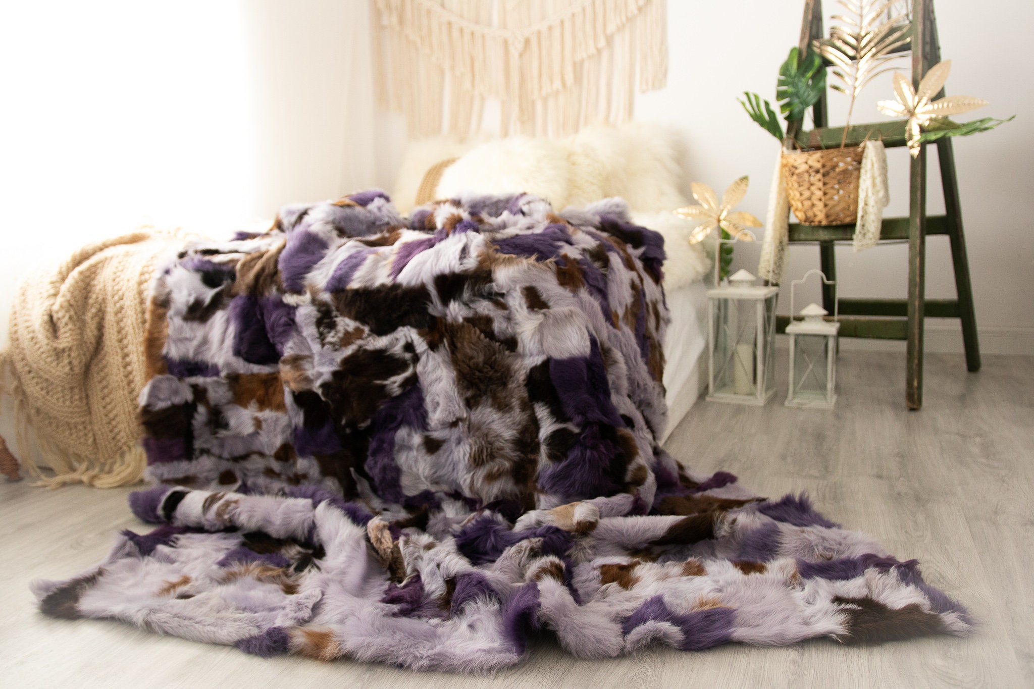 Luxurious Toscana Sheepskin Real Fur Bed Spread Throw Real Fur Blanket