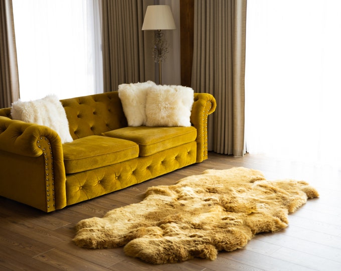 Genuine Natural Mustard Color Sheepskin Rug, Pelt Giant Sheepskin Rug, Large Sheepskin Rug Sheepskin throw Sheep Skin Mustard Rug