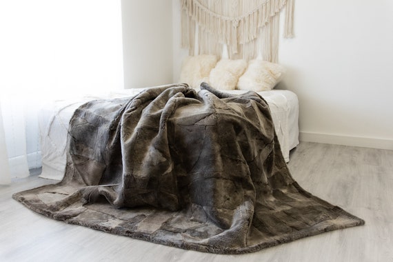 Luxurious Patchwork Sheepskin Real Fur Throw Real Fur Blanket | Sheepskin throw | Sheepskin Blanket Boho Throw Cappuccino #FuFu115