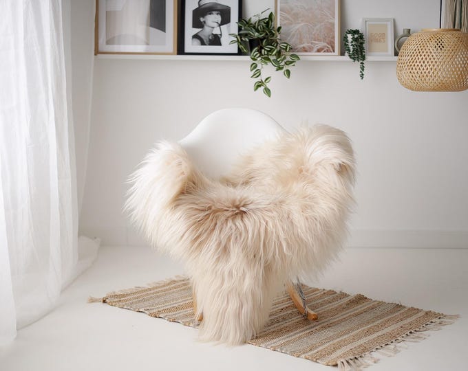 Real Icelandic Sheepskin Rug Scandinavian Decor Sofa Sheepskin throw Chair Cover Natural Sheep Skin Rugs Beige #IS30