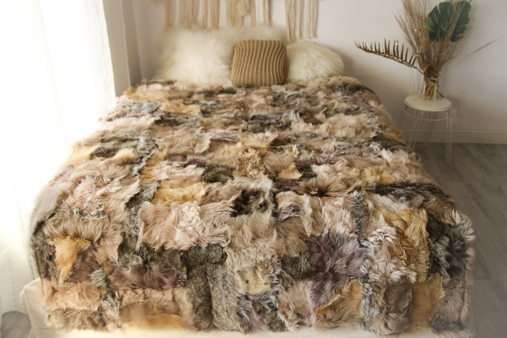 Luxurious Toscana Sheepskin Real Fur Bed Spread Throw Real Fur Blanket
