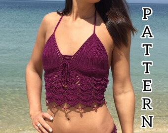 Beaded Lace Tankini Halter Top Crochet Swimsuit Pattern - PDF File Written Pattern