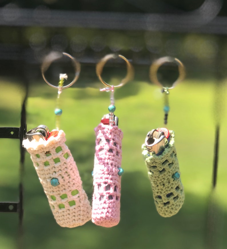 Crochet Lighter Holder Keychain // Handmade Boho Hippie Etsy