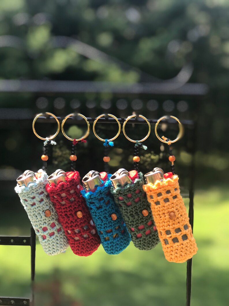 Crochet Lighter Holder Keychain // Handmade Boho Hippie Etsy