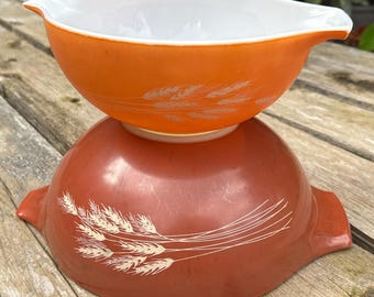 Pyrex Autumn Harvest Wheat Pattern #444 #443 Cinderella Bowls 092620106