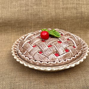 Cherry pie pan ceramic pie pan with cover cherry lattice pie 2-piece ceramic pie dish with lid