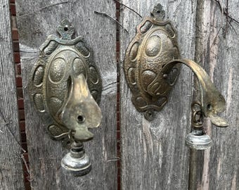 Pair of antique hammered bronze electric sconces No wiring.  Art and Crafts Sconce  052615090