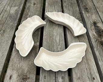 Set of 3 MCM Lane and Co Van Nys CA USA leaf shell condiment  ceramic dishes   052679868