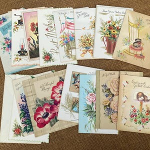 Lote de mais de 40 cartões de felicitações vintage, condolências vintage, anúncio de bebê vintage, cartões de felicitações mistos para melhorar