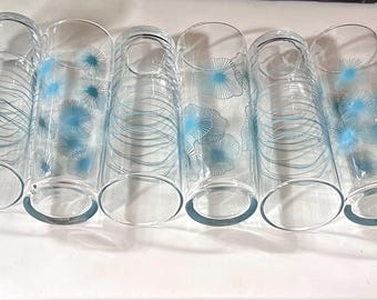 Set of 8 Atomic Sunburst discontinued Ikea tumblers Tom Collins glasses aqua 042616767