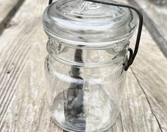 Pint Bristal Farm canning jar clear top wire clip bale #4948  092650089