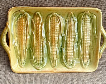 California Pottery ceramic corn platter with handles Calif USA  012239971