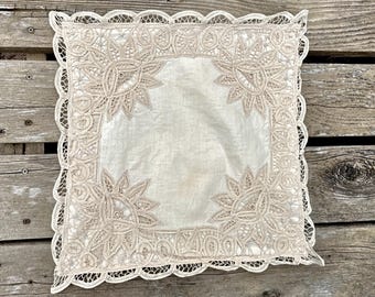 Battenburg lace pillow sham Cream color  15” x15”