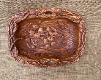 Vintage Burwood Ozarks Arkansas souvenir rectangular shallow mid-century bowl