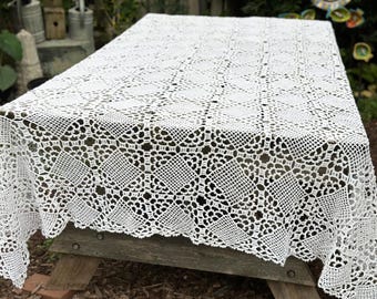 90” x 140” handmade crocheted tablecloth  072687909
