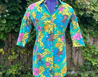 XS vintage Newmuun Mi-Tony psychedelic thick cotton short sleeved shirt  10265656