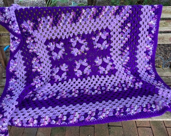 45" x 30" purple and pink granny square / abstract afghan  102320047