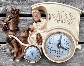 70s Burwood milkman milk wagon horse wall clock  06261356