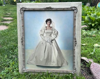 Vintage hand-colored wedding photo in nice frame 072689978