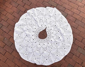 White crochet granny square Christmas tree skirt