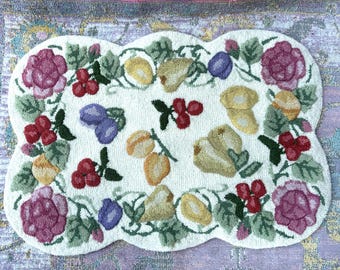 20" x 29" punch embroidery wool rug with fruit pears plums cherries  102667989