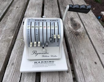 1950s Paymaster ribbon check writer Vintage 8-column Series 8000check writer with key, ribbon, and original cover 042610896